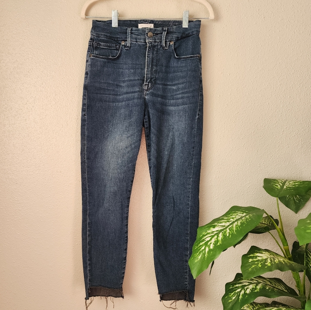 Good American Good Waist Crop Raw Edge Skinny Jean In Blue331 Size 28